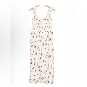 Wayf Raspberry All Over Print White Maxi Dress Floral Accents